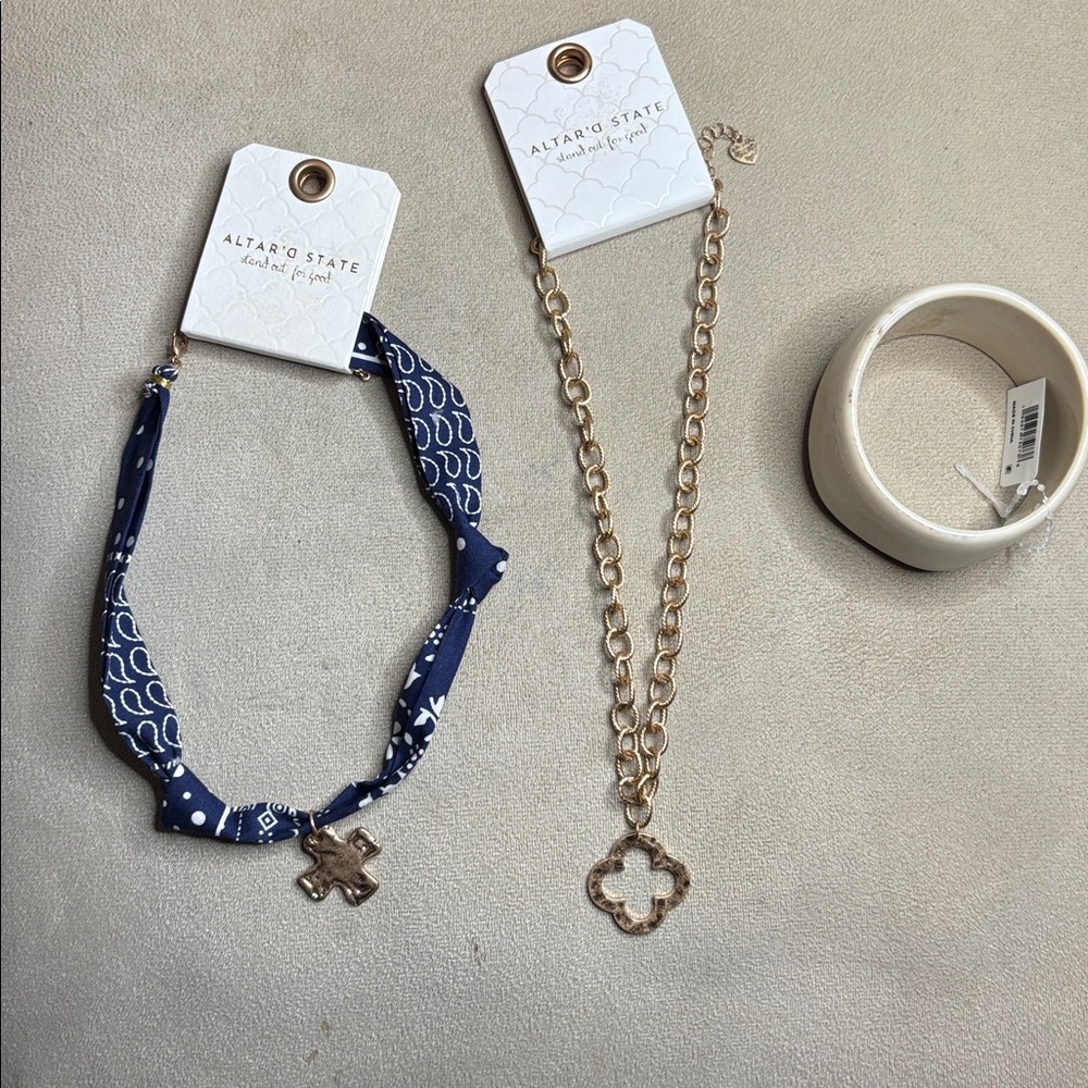 Altar’d state jewelry bundle of 3– 2 necklaces and one ivory bangle $80 retail